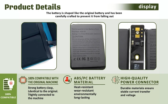 Alt view image 5 of 6 - A2519 A2442 Battery Replacement for MacBook Pro 14-inch A2442 (2021), EMC 3650 8102 A2519 Battery - 6100mAh 69.9Wh