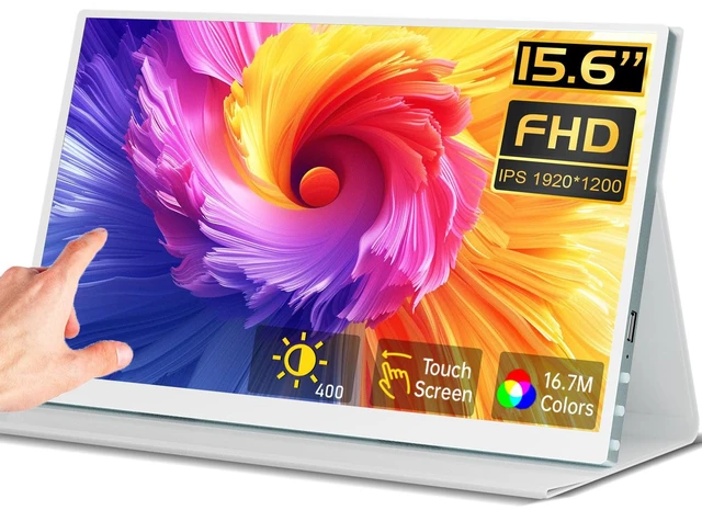 Main image of 15.6'' Touchscreen Portable Monitor, FHD IPS Display with Built-in Speaker & Protective Case, 10-Point Touch Screen, HDMI & USB-C Travel Monitors for Laptop, PC, Phone,Metal Gray + White