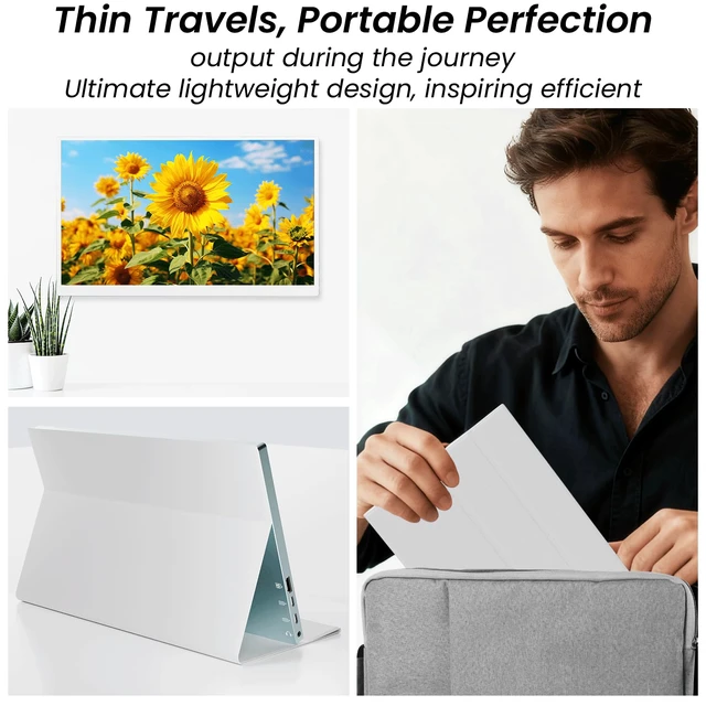 Alt view image 4 of 7 - 15.6'' Touchscreen Portable Monitor, FHD IPS Display with Built-in Speaker & Protective Case, 10-Point Touch Screen, HDMI & USB-C Travel Monitors for Laptop, PC, Phone,Metal Gray + White