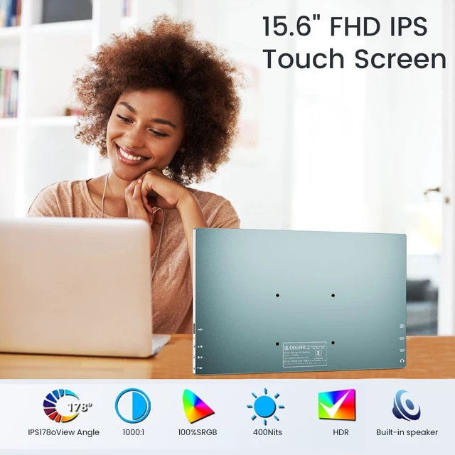 Alt view image 7 of 7 - 15.6'' Touchscreen Portable Monitor, FHD IPS Display with Built-in Speaker & Protective Case, 10-Point Touch Screen, HDMI & USB-C Travel Monitors for Laptop, PC, Phone,Metal Gray + White