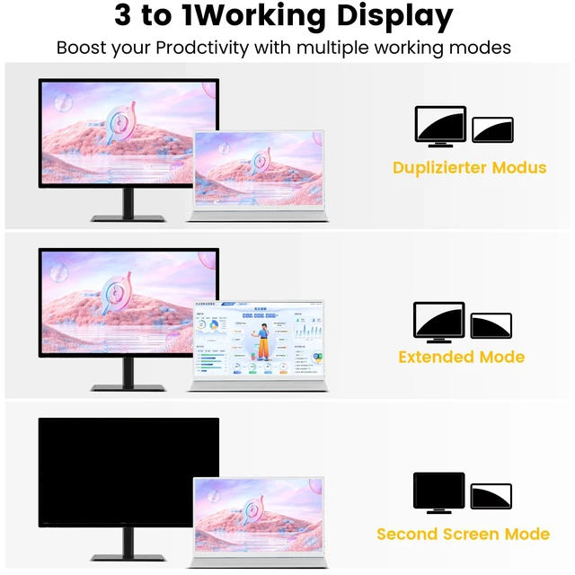 Alt view image 6 of 7 - 15.6'' Touchscreen Portable Monitor, FHD IPS Display with Built-in Speaker & Protective Case, 10-Point Touch Screen, HDMI & USB-C Travel Monitors for Laptop, PC, Phone,Metal Gray + White