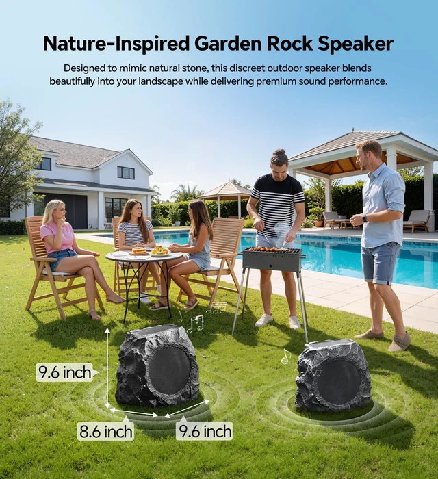 Alt view image 5 of 7 - Upgraded Outdoor Rock Speaker 30W Deep Bass Multi-Sync up to 100Pcs, Remote Control, IPX7 Waterproof Solar-Powered Bluetooth Speaker Perfect for Pool, Garden, Patio, Ideal for Music Lovers - 1 Pack