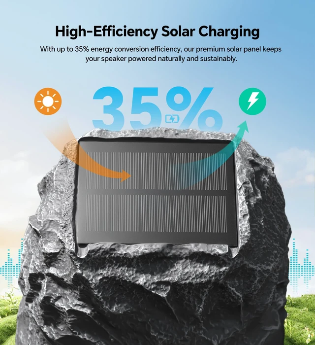 Alt view image 6 of 7 - Upgraded Outdoor Rock Speaker 30W Deep Bass Multi-Sync up to 100Pcs, Remote Control, IPX7 Waterproof Solar-Powered Bluetooth Speaker Perfect for Pool, Garden, Patio, Ideal for Music Lovers - 1 Pack