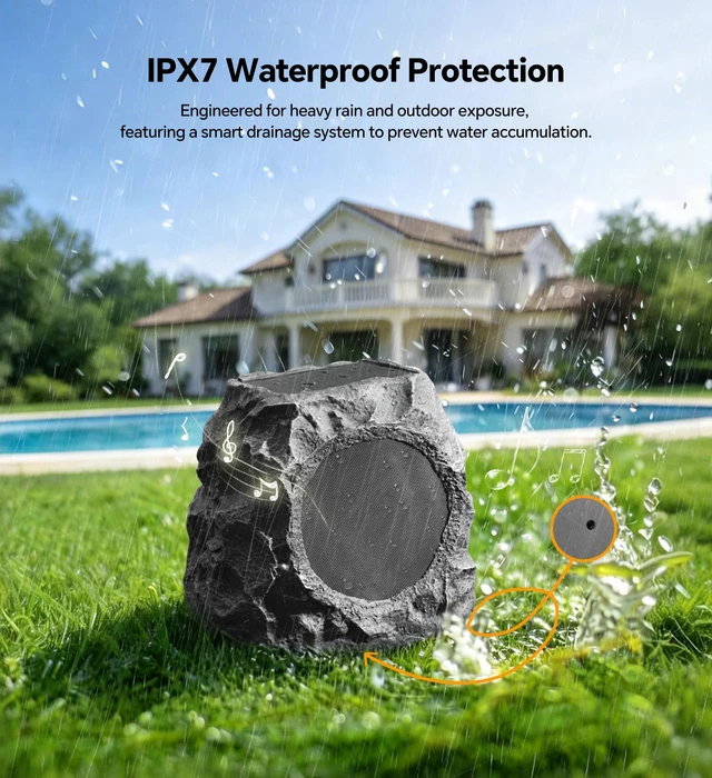 Alt view image 7 of 7 - Upgraded Outdoor Rock Speaker 30W Deep Bass Multi-Sync up to 100Pcs, Remote Control, IPX7 Waterproof Solar-Powered Bluetooth Speaker Perfect for Pool, Garden, Patio, Ideal for Music Lovers - 1 Pack