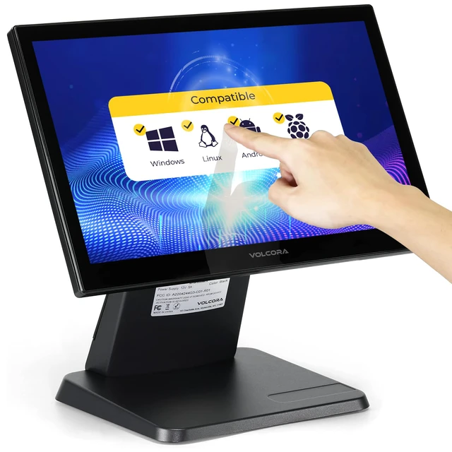Main image of 15.6" Black LED Touch Screen Monitor with Metal Stand - Backlit 1366 * 768 with VGA HDMI Connection for Small Business, Restaurant, Office - No Driver Required (Not Compatible with macOS/iOS)
