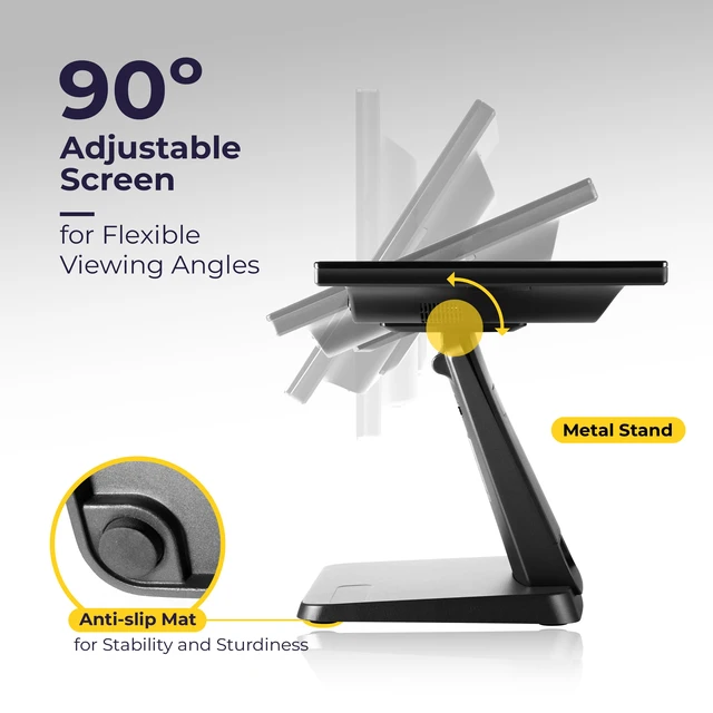 Alt view image 4 of 6 - 15.6" Black LED Touch Screen Monitor with Metal Stand - Backlit 1366 * 768 with VGA HDMI Connection for Small Business, Restaurant, Office - No Driver Required (Not Compatible with macOS/iOS)