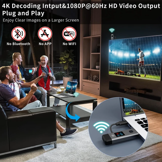 Alt view image 3 of 7 - Wireless HDMI Transmitter and Receiver 328ft/100m Extender 4K Decode Input 1080P Output Plug&Play Portable 2.4G/5.8G for Video and Audio to Monitor from PC/Projector/TV Box,with LED Display