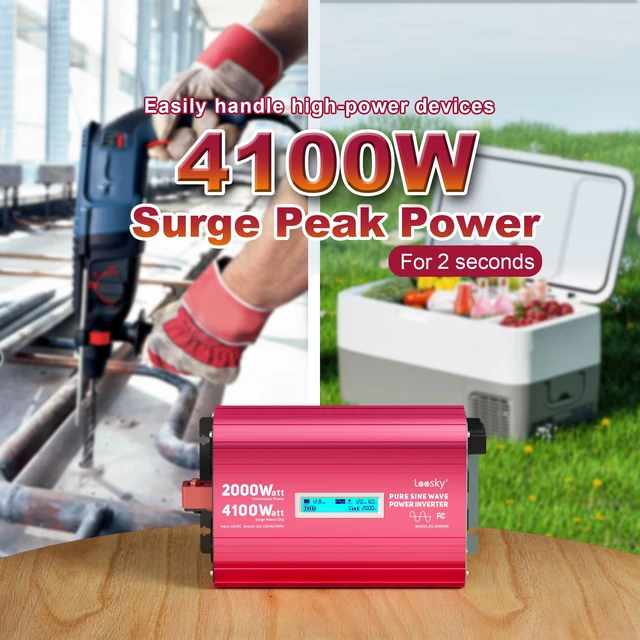 Alt view image 2 of 7 - 2000 Watt Pure Sine Wave Inverter 12V to 120V for RV Solar Off-Grid | 4100W Surge for 2s, Lithium LiFePO4 Compatible, Remote Control, PD36W USB-C, For Starlink Off-Grid Solar System RV Car Home