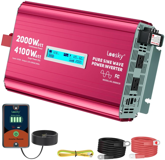 Main image of 2000 Watt Pure Sine Wave Inverter 12V to 120V for RV Solar Off-Grid | 4100W Surge for 2s, Lithium LiFePO4 Compatible, Remote Control, PD36W USB-C, For Starlink Off-Grid Solar System RV Car Home