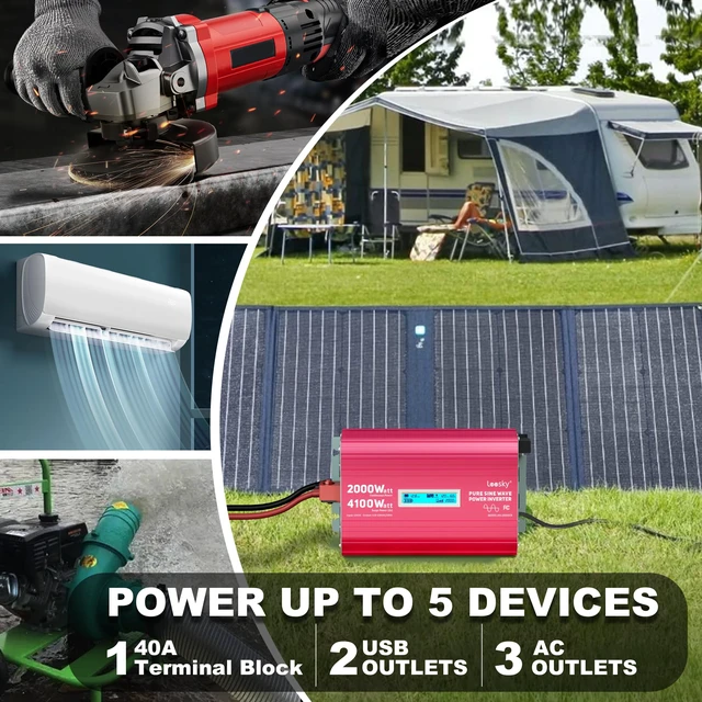 Alt view image 6 of 7 - 2000 Watt Pure Sine Wave Inverter 12V to 120V for RV Solar Off-Grid | 4100W Surge for 2s, Lithium LiFePO4 Compatible, Remote Control, PD36W USB-C, For Starlink Off-Grid Solar System RV Car Home