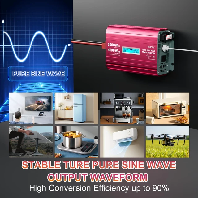 Alt view image 4 of 7 - 2000 Watt Pure Sine Wave Inverter 12V to 120V for RV Solar Off-Grid | 4100W Surge for 2s, Lithium LiFePO4 Compatible, Remote Control, PD36W USB-C, For Starlink Off-Grid Solar System RV Car Home