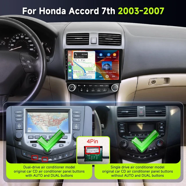 Alt view image 3 of 7 - 5Ghz WiFi 8Core 4G+64G Radio for Honda Accord 7th 2003-2007,Car Stereo with Wireless Carplay Android Auto,10.1'' 1280x720P IPS Screen,DSP 46EQ,5.0Bluetooth,IP69K Backup Camera,MirrorLink RCA SWC FM