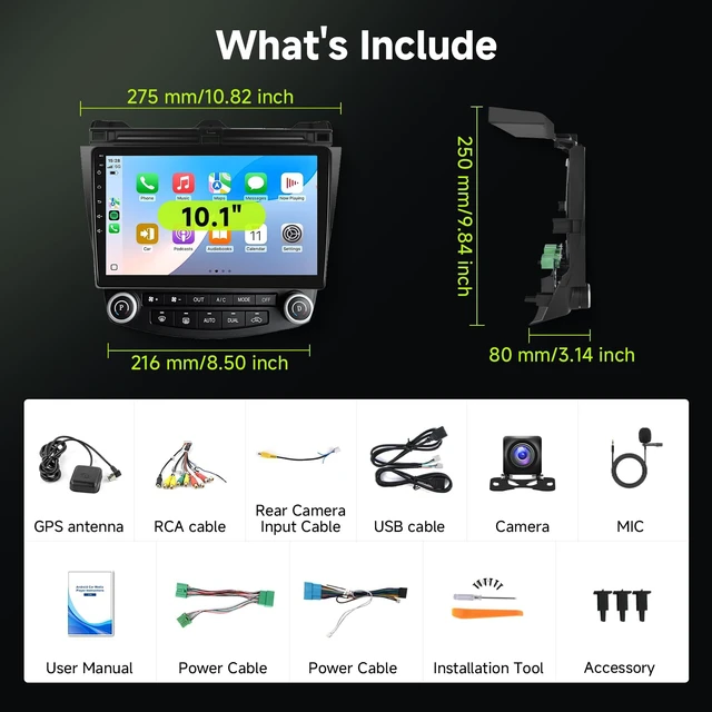 Alt view image 7 of 7 - 5Ghz WiFi 8Core 4G+64G Radio for Honda Accord 7th 2003-2007,Car Stereo with Wireless Carplay Android Auto,10.1'' 1280x720P IPS Screen,DSP 46EQ,5.0Bluetooth,IP69K Backup Camera,MirrorLink RCA SWC FM