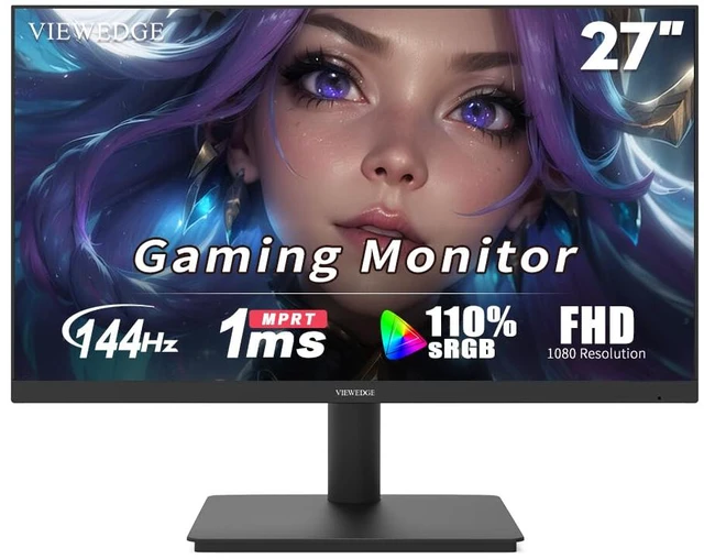 Main image of 27 Inch Gaming Monitor 1080p 144hz, 1ms IPS FHD Computer Monitor with 110% sRGB, Bluelight Filter, HDMI & VGA Port, Support Wall Mount