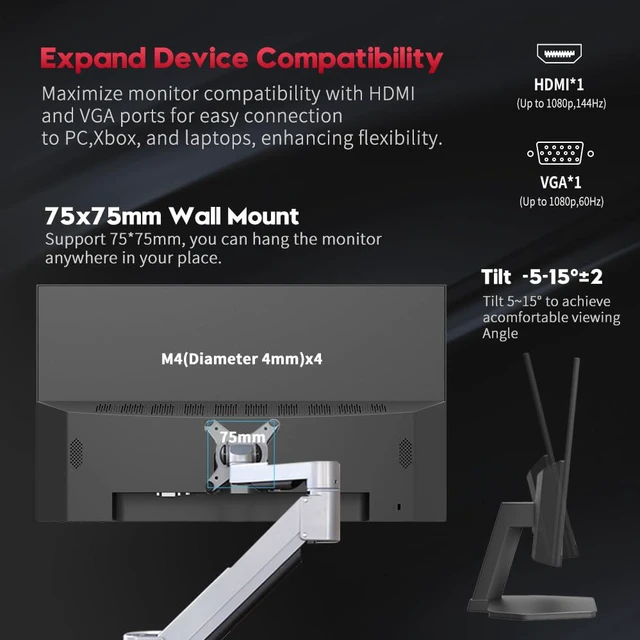 Alt view image 6 of 7 - 27 Inch Gaming Monitor 1080p 144hz, 1ms IPS FHD Computer Monitor with 110% sRGB, Bluelight Filter, HDMI & VGA Port, Support Wall Mount
