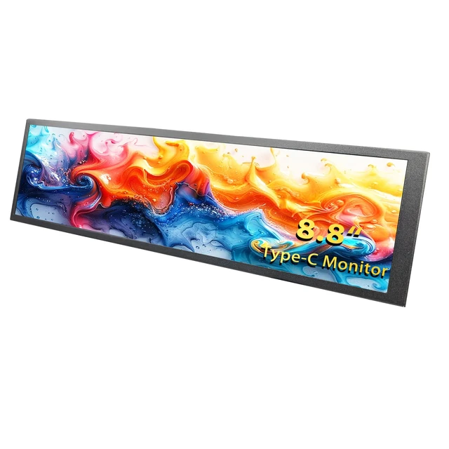 Main image of 8.8-inch Touchscreen Bar Display, 1920x480, Metal Shell IPS Portable Touch Monitor with USB-C Port. Compatible with Raspberry Pi, Laptop Aida64 Monitoring, GPU/CPU Stats, and PC Case Mini Screen