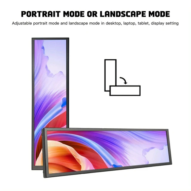 Alt view image 2 of 6 - 8.8-inch Touchscreen Bar Display, 1920x480, Metal Shell IPS Portable Touch Monitor with USB-C Port. Compatible with Raspberry Pi, Laptop Aida64 Monitoring, GPU/CPU Stats, and PC Case Mini Screen