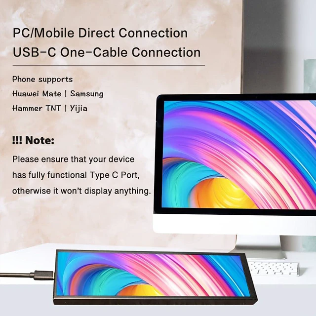 Alt view image 4 of 6 - 8.8-inch Touchscreen Bar Display, 1920x480, Metal Shell IPS Portable Touch Monitor with USB-C Port. Compatible with Raspberry Pi, Laptop Aida64 Monitoring, GPU/CPU Stats, and PC Case Mini Screen