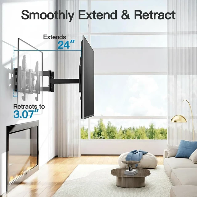 Alt view image 4 of 7 - Full Motion TV Wall Mount for 42-97 TVs up to 165lbs, TV Mount Bracket with Dual Articulating Arms Swivel Tilt Extension, Max VESA 800x400mm, Fits 1618 to 24" Studs, PSXFK1