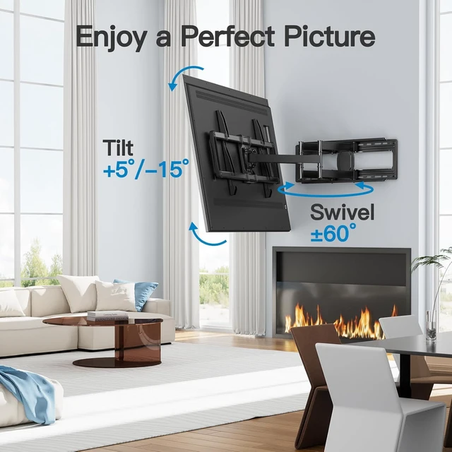 Alt view image 5 of 7 - Full Motion TV Wall Mount for 42-97 TVs up to 165lbs, TV Mount Bracket with Dual Articulating Arms Swivel Tilt Extension, Max VESA 800x400mm, Fits 1618 to 24" Studs, PSXFK1