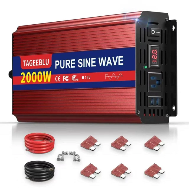 Main image of 2000W Pure Sine Wave Inverter - 4000W Surge Peak, 12V DC to 110V AC Heavy Duty Power Inverter for RV, Truck, Home, Solar, Off-Grid, Outdoor, Car Converter with Dual AC Outlets and LCD Display