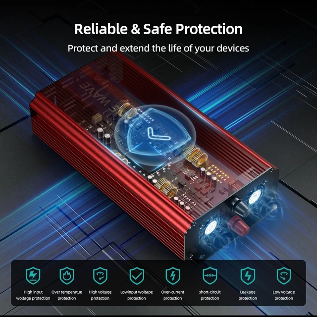 Alt view image 6 of 7 - 2000W Pure Sine Wave Inverter - 4000W Surge Peak, 12V DC to 110V AC Heavy Duty Power Inverter for RV, Truck, Home, Solar, Off-Grid, Outdoor, Car Converter with Dual AC Outlets and LCD Display