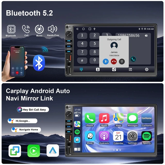 Alt view image 4 of 7 - Car Radio Stereo Wireless Carplay Android Auto Navi for Toyota Tacoma Sienna1998-2004/4Runner Camry 1990-2002/Tundra Sequoia 2000 2001 2002/Land Cruiser 1991-2000