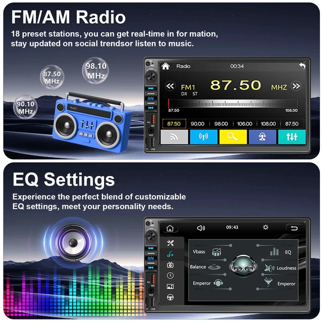 Alt view image 5 of 7 - Car Radio Stereo Wireless Carplay Android Auto Navi for Toyota Tacoma Sienna1998-2004/4Runner Camry 1990-2002/Tundra Sequoia 2000 2001 2002/Land Cruiser 1991-2000