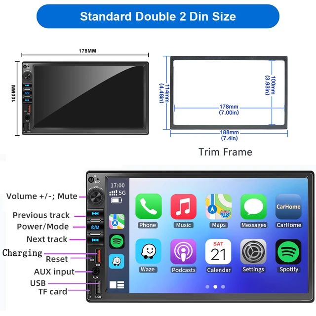 Alt view image 7 of 7 - Car Radio Stereo Wireless Carplay Android Auto Navi for Toyota Tacoma Sienna1998-2004/4Runner Camry 1990-2002/Tundra Sequoia 2000 2001 2002/Land Cruiser 1991-2000