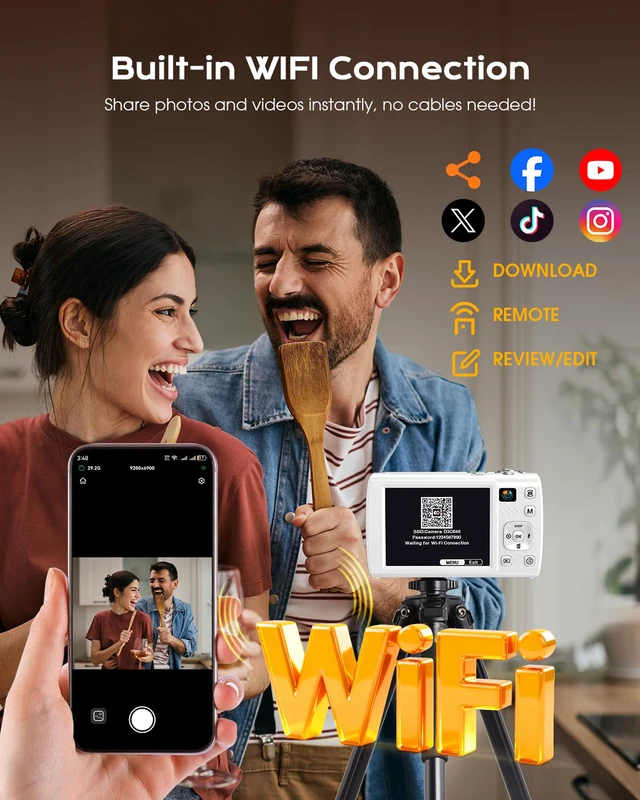 Alt view image 5 of 7 - 88MP Digital Camera for Photography, 2026 New WiFi 8K Vlog Video Camera for YouTube with Touch Screen, Dual Lens, Autofocus Anti-Shake, 16X Zoom, Small Travel Camera, 32GB TF Card, 2 Batteries, White