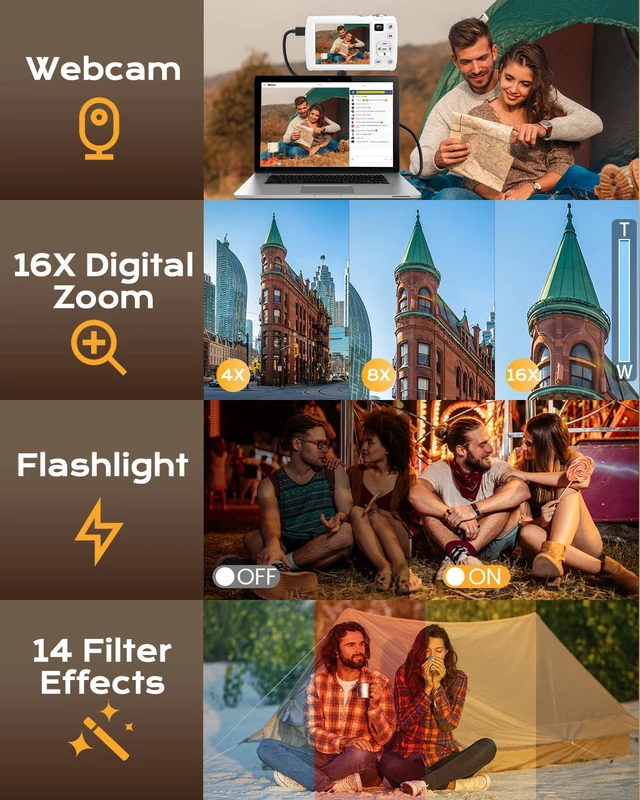Alt view image 6 of 7 - 88MP Digital Camera for Photography, 2026 New WiFi 8K Vlog Video Camera for YouTube with Touch Screen, Dual Lens, Autofocus Anti-Shake, 16X Zoom, Small Travel Camera, 32GB TF Card, 2 Batteries, White