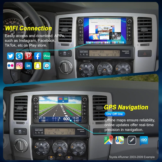 Alt view image 4 of 7 - (4+64G) Android 14 Car Radio for Toyota Tacoma 1995-2004 Toyota 4Runner 2003-2009/Tundra 2003-2006/Sequoia 2003-2007, 7 Inch Stereo with Wireless Carpaly&Android Auto