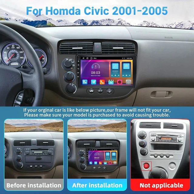 Alt view image 2 of 7 - 8 Core Car Radio for Honda Civic 2001 2002 2003 2004 2005 Radio Wireless CarPlay Android Auto, 9" IPS Touch Screen with 5G WiFi GPS Navigation Bluetooth Mirror Link FM SWC Back-up Camera