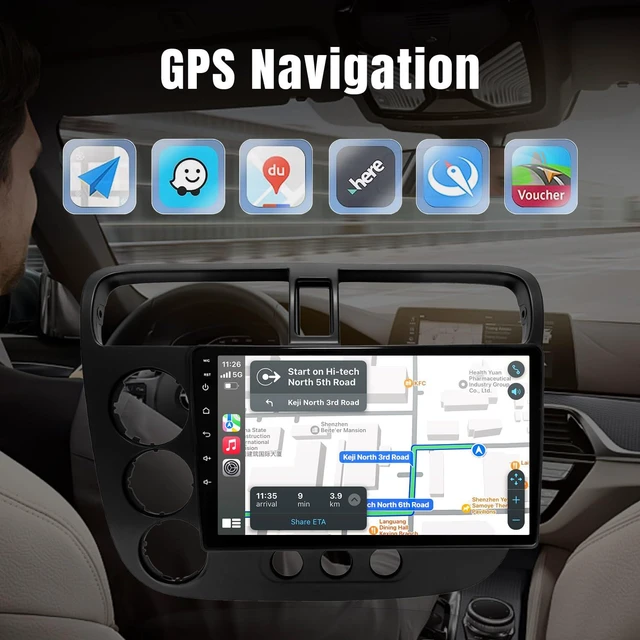 Alt view image 4 of 7 - 8 Core Car Radio for Honda Civic 2001 2002 2003 2004 2005 Radio Wireless CarPlay Android Auto, 9" IPS Touch Screen with 5G WiFi GPS Navigation Bluetooth Mirror Link FM SWC Back-up Camera