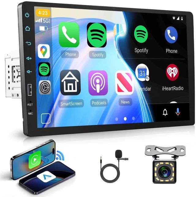 Main image of Single Din Car Stereo with Wireless Carplay & Android Auto-9 Inch IPS Touch Screen Radio with Bluetooth GPS, Mirror Link, FM Radio,SWC/USB/DSP+ Backup Camera