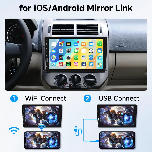 Alt view image 3 of 7 - Single Din Car Stereo with Wireless Carplay & Android Auto-9 Inch IPS Touch Screen Radio with Bluetooth GPS, Mirror Link, FM Radio,SWC/USB/DSP+ Backup Camera