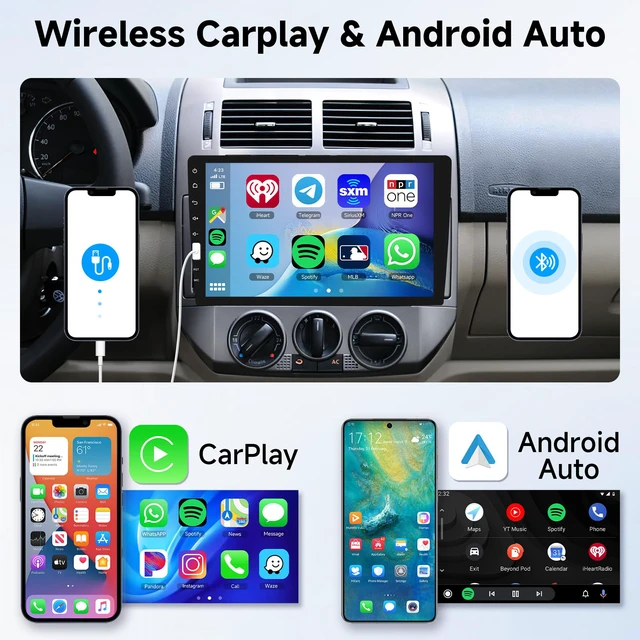 Alt view image 2 of 7 - Single Din Car Stereo with Wireless Carplay & Android Auto-9 Inch IPS Touch Screen Radio with Bluetooth GPS, Mirror Link, FM Radio,SWC/USB/DSP+ Backup Camera