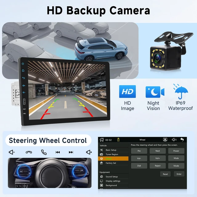 Alt view image 6 of 7 - Single Din Car Stereo with Wireless Carplay & Android Auto-9 Inch IPS Touch Screen Radio with Bluetooth GPS, Mirror Link, FM Radio,SWC/USB/DSP+ Backup Camera