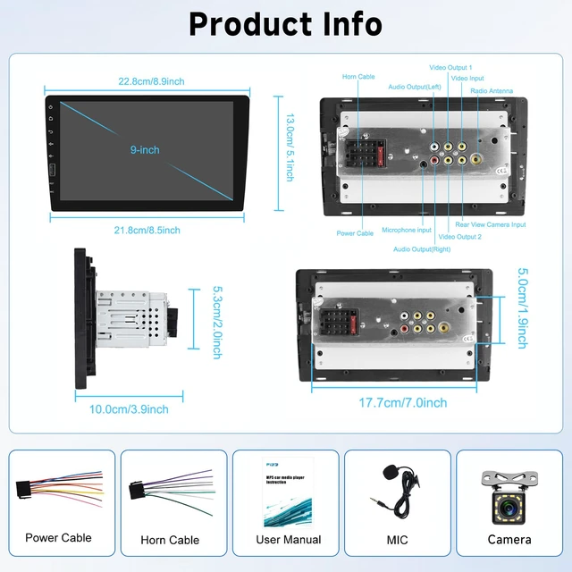 Alt view image 7 of 7 - Single Din Car Stereo with Wireless Carplay & Android Auto-9 Inch IPS Touch Screen Radio with Bluetooth GPS, Mirror Link, FM Radio,SWC/USB/DSP+ Backup Camera
