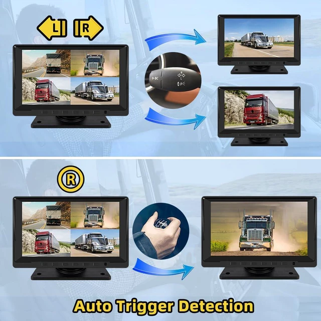 Alt view image 6 of 7 - X7H 4-Channel 720P Backup Camera & Dash Cam System, 7" LCD Quad Split Display with IP67 Waterproof IR Night Vision Cameras for Front Rear and Side Views for Semi Truck, RV, Van, and Trailer