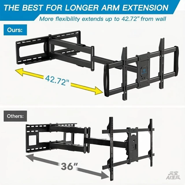 Alt view image 2 of 7 - Long Arm TV Wall Mount for 42-90 inch TVs, Full Motion TV Mount with 42.72 inch Extension Articulating Arm Swivel and Tilt, Max VESA 800x400mm, Holds up to 150 lbs, 16,18, 24 Studs
