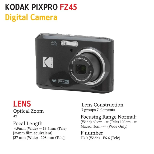Alt view image 6 of 7 - PIXPRO FZ45 16MP Digital Camera with 4X Optical Zoom 27mm Wide Angle and 2.7" LCD Screen Bundle with 32GB SD Memory Card, AA Batteries (4 Pack), Lens Cleaning Cloth (Black)