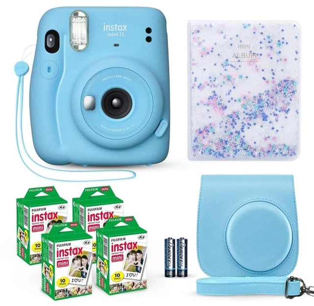 Main image of Instax Mini 11 Instant Camera Sky Blue + Fuji Film Value Pack (40 Sheets) + Shutter Accessories Bundle, Incl. Compatible Carrying Case, Quicksand Beads Photo Album 64 Pockets