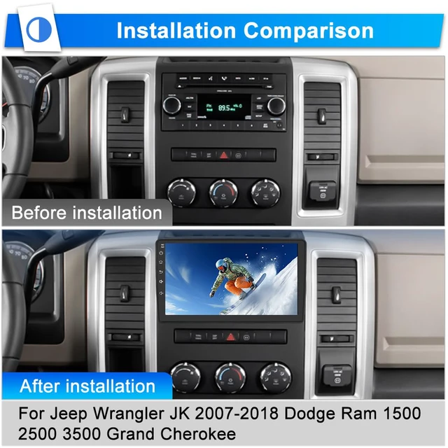 Alt view image 2 of 7 - Car Stereo Radio for Jeep Wrangler JK 2007-2018 Dodge RAM 1500 Chrysler Compass Grand Cherokee, Android 13 2GB 64GB 10 Inch Touchscreen, Wireless CarPlay Android Auto, Backup Camera, FM AM WiFi RDS