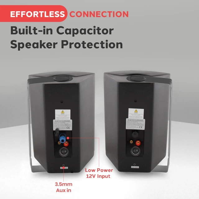 Alt view image 7 of 7 - 6.5-Inch Wall Mount Waterproof Bluetooth Speaker System Indoor/Outdoor Audio Pair with Built-in Digital Amplifier, Weather-Resistant Housing, High-Power Sound, Easy Installation (Black)