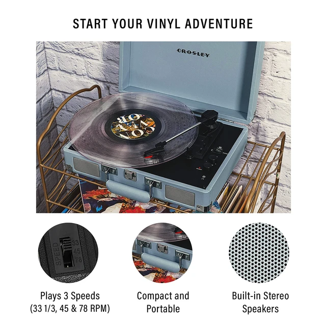 Alt view image 2 of 7 - CR8005F-TN Cruiser Plus Vintage 3-Speed Bluetooth in/Out Suitcase Vinyl Record Player Turntable, Tourmaline