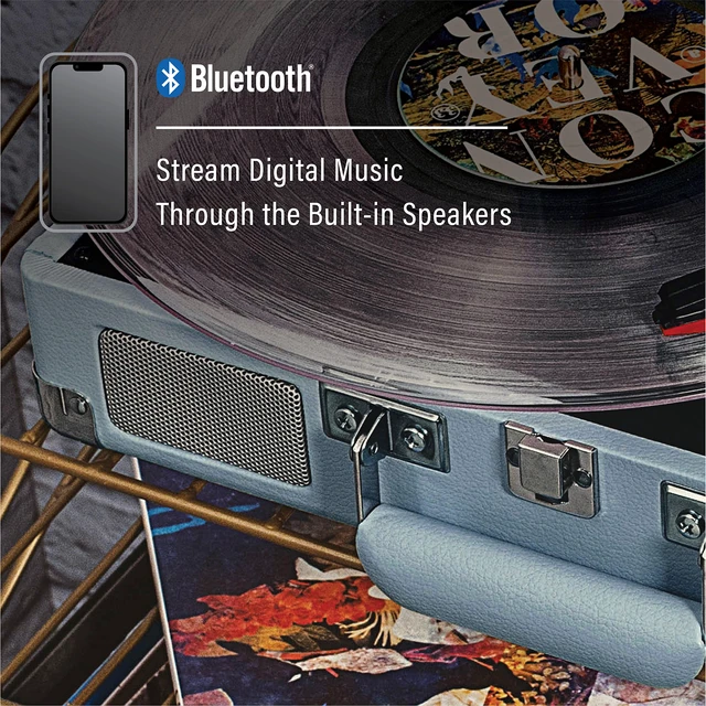 Alt view image 4 of 7 - CR8005F-TN Cruiser Plus Vintage 3-Speed Bluetooth in/Out Suitcase Vinyl Record Player Turntable, Tourmaline