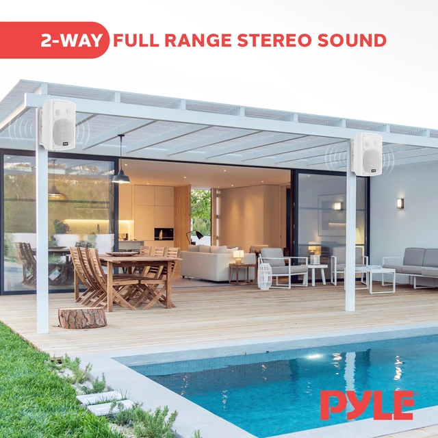 Alt view image 5 of 7 - 6.5'' Marine Grade Waterproof Bluetooth Speakers with Built-in Amplifier, Indoor/Outdoor Use, Full Range Stereo, Aux Input, Rustproof, Ideal for Patio, Pool, Home Audio, White