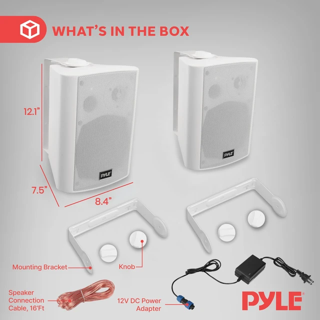 Alt view image 7 of 7 - 6.5'' Marine Grade Waterproof Bluetooth Speakers with Built-in Amplifier, Indoor/Outdoor Use, Full Range Stereo, Aux Input, Rustproof, Ideal for Patio, Pool, Home Audio, White
