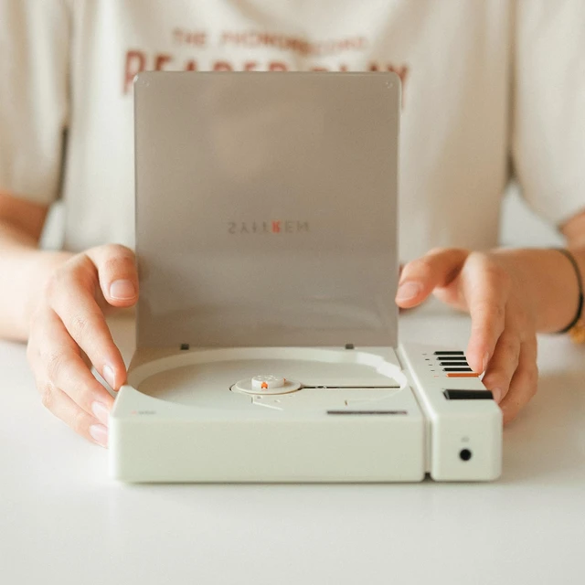 Alt view image 6 of 7 - R300 CD Player Bluetooth Portable Desktop Retro CD Player for Home Fiber Output No Built-in Speaker White Gift (White)